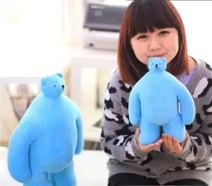 Cute funny small head blue bear plush toy soft stuffed animal pillow creative gift for kids