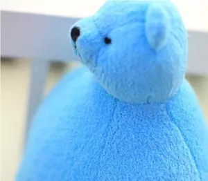 Blue plush toy bear cute cartoon doll soft stuffed animal detail view design style.