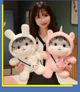 Cute cat plush toy soft kitten transformation rabbit unicorn doll soothing gift for kids