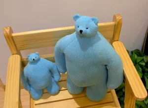 Cute blue muscle bear plush toy doll, funny small head stuffed animal set for gift.