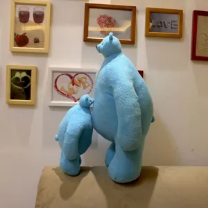 Cute blue plush bear toy set, big belly creative cartoon stuffed animal doll for home decor.