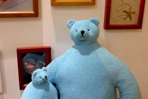 Cute creative small head blue bear plush toy doll, funny meme stuffed animal gift for kids.