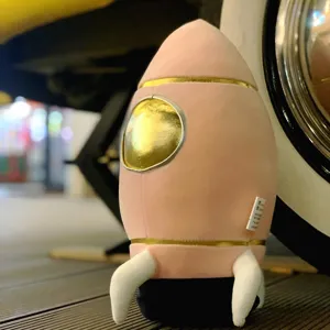 Cute pink rocket plush toy stuffed spaceship doll for kids birthday and holiday gifts.
