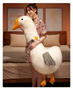 Gigante oca blanca peluche, lindo cojín de abrazo y suave muñeca de peluche para cama de niña.