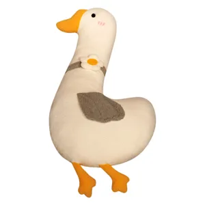 Lindo ganso blanco de peluche, suave muñeco de peluche, cómodo almohadón largo para niños.