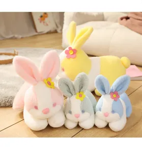 Cute colorful plush bunny stuffed animal soft lying rabbit doll claw machine gift