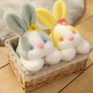 Cute Stuffed Rabbit Plush Toy Soft Lying Bunny Doll With Flower Decor Cute Animal Companion Plushie For Kids Gift