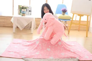 Cute pink elephant plush toy and star blanket set, soft stuffed animal for kids and baby gifts.
