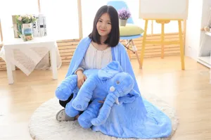 Cute blue elephant plush toy and soft baby soothing pillow blanket set, perfect gift.