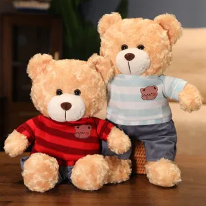 Cute plush teddy bear doll soft stuffed animal toy wearing cute sweater for kids sleep