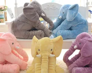 Cute elephant plush toy soft stuffed animal comforting pillow detail view for kids and toddlers.