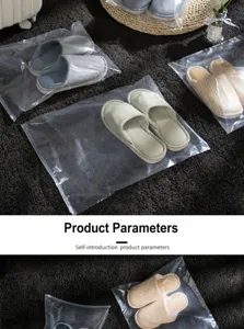 Detail view of clear frosted PEVA zipper storage bags for shoes and apparel organization.