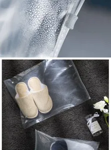 Transparent frosted PEVA zipper storage bag for shoes and clothing with durable slider closure.
