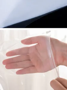Detail view of transparent frosted zipper storage bag for shoes and clothes, durable design.