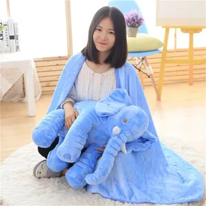 Cute blue elephant plush toy and soft blanket set, perfect children comforting pillow.