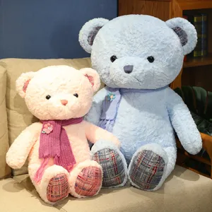 Large plush teddy bear with scarf, soft stuffed animal toy for girls sleeping hugging cuddle gift