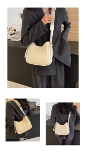 Korean style chic versatile bucket bag with wide strap, trendy single shoulder crossbody bag for women