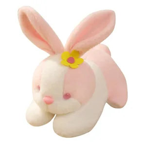 Cute pink and white bunny plush toy, soft stuffed animal doll for kids and claw machine.