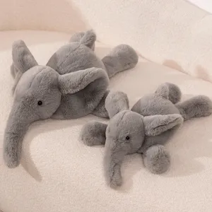 Cute gray elephant plush toy set, soft stuffed animal pillow for kids, comforting sleep doll.