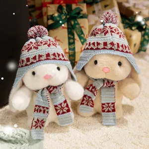 Lindo Conejo Bufanda Sombrero Copo de Nieve Juguete de Peluche Animal de Peluche Suave Muñeca Compañero de Niños Regalo Blanco Marrón