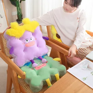Thickened Warm Plush Cartoon Cushion Cute Funny Expression Chair Cushion For Student Classroom Office Home Decor