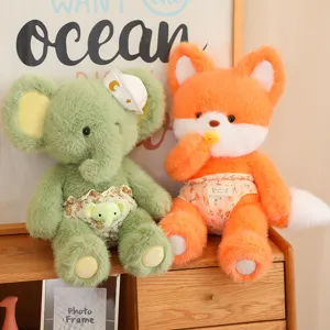 Cute plush elephant and fox stuffed animal toys, soft children soothing sleeping dolls.
