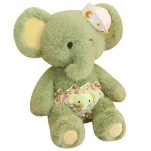Cute green elephant plush toy stuffed animal with sailor hat and printed shorts doll kids