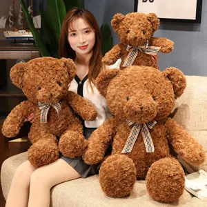 Mignon ours en peluche marron avec nœud papillon poupée douce pour enfants dormir décoration