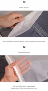 Detalle de la bolsa de almacenamiento mate transparente con fondo grueso para viajes.