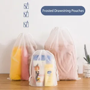 Bolsa con Cordón de Plástico Esmerilado Impermeable Bolsa de Almacenamiento de Viaje Organizador de Ropa Transparente