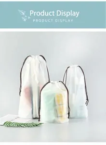 Frosted PE translucent drawstring storage bag for travel toy clothes packing organizer