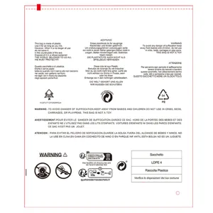 Thick PE plastic zipper packaging bag with multi-language warning text for clothing and coats.