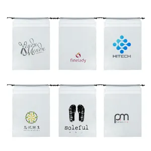 Frosted plastic drawstring storage bags, custom logo printed waterproof packing pouches for toys.