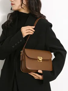 Sac Bandouliere Mode Femme Vintage Cuir PU Sac a Epaule Casual Petit Sac Carre a Rabat Avec Serrure en Metal Sac a Main