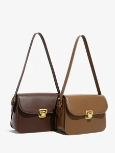 Femme rétro sac à bandoulière en cuir PU élégant décontracté marron petit sac carré
