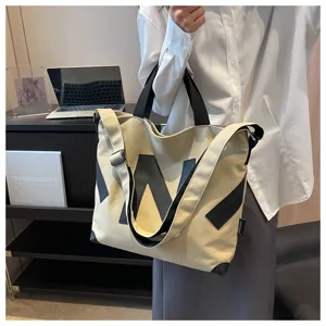 Canvas tote bag large capacity casual shoulder bag women commuter handbag minimalist style