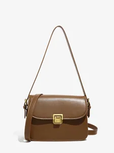 Femme Marron Rétro Sac Bandoulière Cuir PU Vintage Sac Épaule Classique Pochette