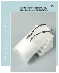 Frosted semi-transparent drawstring storage bag for toys, socks, and towels.