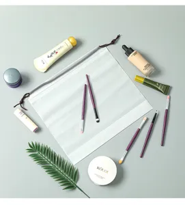 Frosted PE drawstring storage bag for travel, portable waterproof cosmetic packaging pouch.