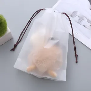 Frosted PE drawstring storage bag translucent plastic pouch for travel toys socks packaging.