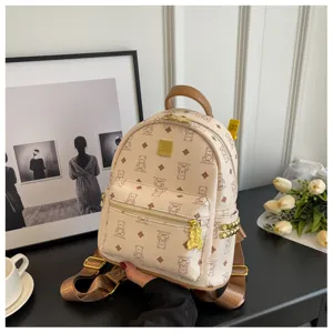 Dames PU leer monogram beer print rugzak casual reizen schooltas dagrugzak mode tas