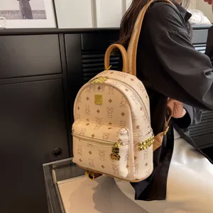 Vrouwen PU leer rugzak mode beren print casual schooltas chic dagelijks reizen dagrugzak