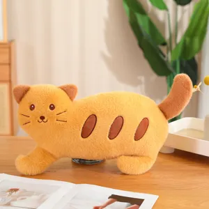 Cute baguette cat plush toy, funny bread kitty stuffed pillow, soft animal doll gift.