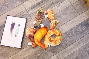 Funny simulation food plush pillow set, cute chicken leg and fish toy for gift and home decor.