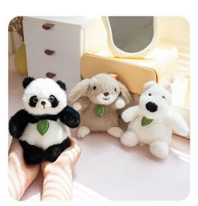 Cute plush toy set featuring panda, rabbit, and dog details in soft fabric design.