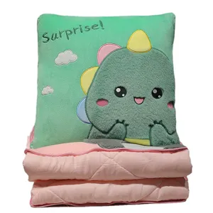 Cute dinosaur plush pillow and blanket two-in-one, ideal for office and car nap use.