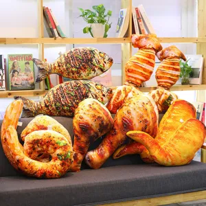 Funny simulation food plush pillow, cute chicken leg shrimp stuffed toy home decor.