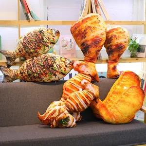 Funny 3D grilled fish and chicken leg plush pillow novelty food soft toy for home decor