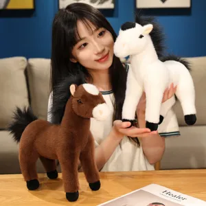 Simulazione Cavallo Bianco Peluche Carino Pony in Piedi Bambola Giocattolo Compagno Animale