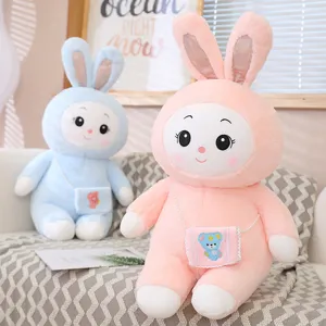 Schattig konijn pluche speelgoed zachte knuffel kussen met mini tas voor meisjes